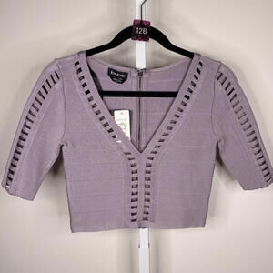 #126 BEBE Sz. S PTP 14"-16" Lavender Cutout Bodycon Party Top NWT
